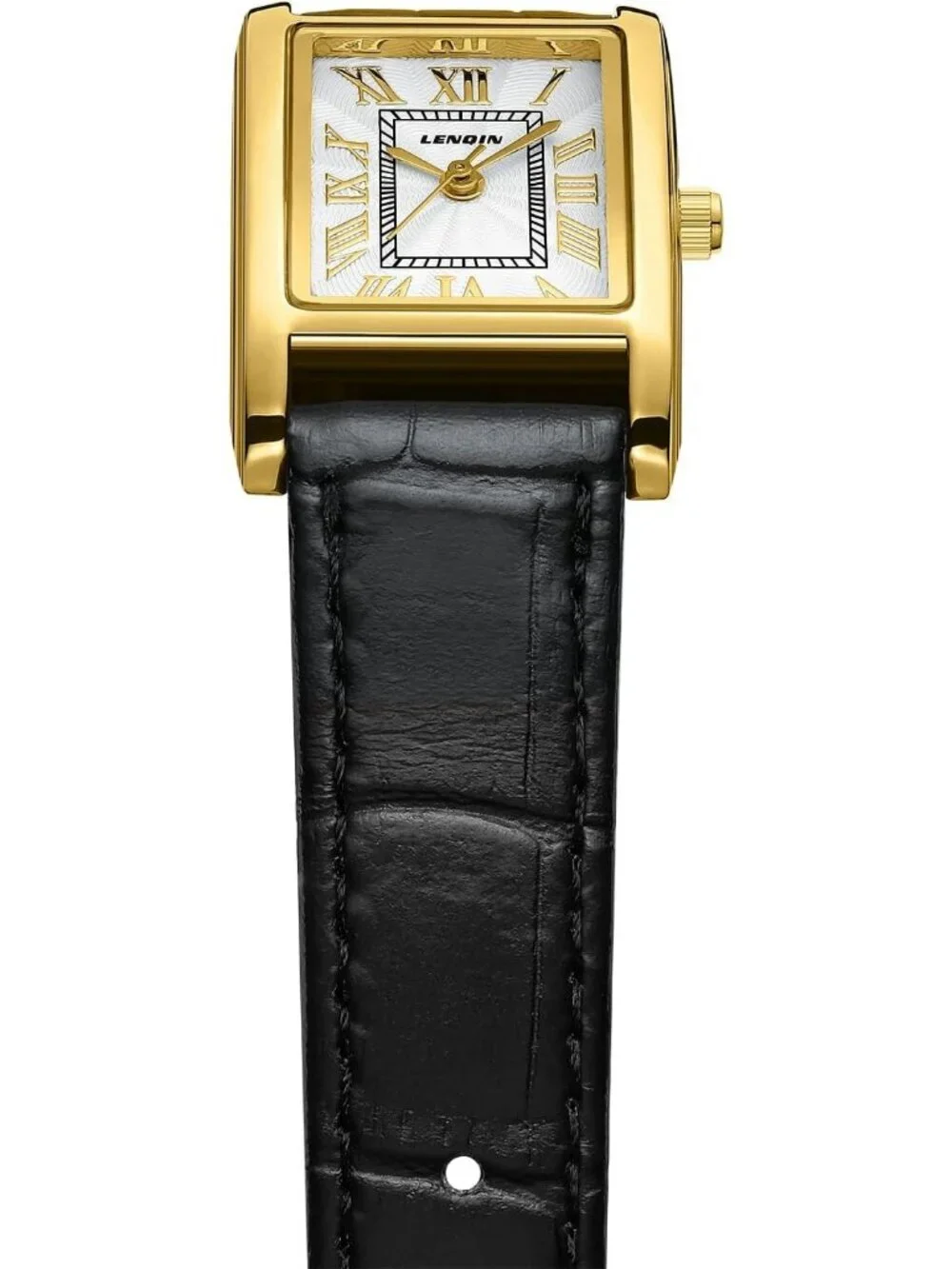 Ln Lenqin Womens Black White Analog Quartz Leather Strap Rectangular Wrist Watch